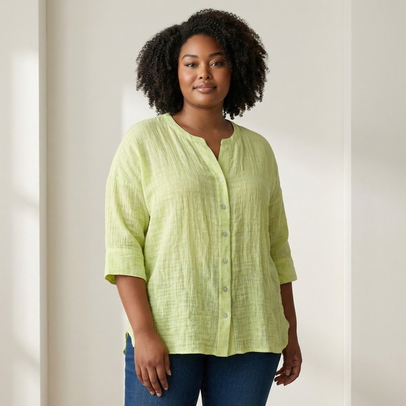 Soft Surroundings Tops - Soft Surroundings Button Up Top Womens 2X Lime Green Linen Cotton Gauze